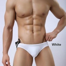 Men Swimming Trunks Low Rise Bikini Briefs Solid Shorts Underwear Swimwear White