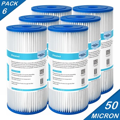 6 Pack 10''x4.5'' Whole House Pleated Sediment Water Filter Cartridge for Big Blue