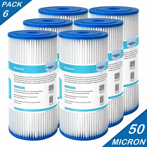 Paquete de 6 cartuchos de filtro de agua de sedimentos plisados para toda la casa de 10""x4,5"" para azul grande - Imagen 13 de 13