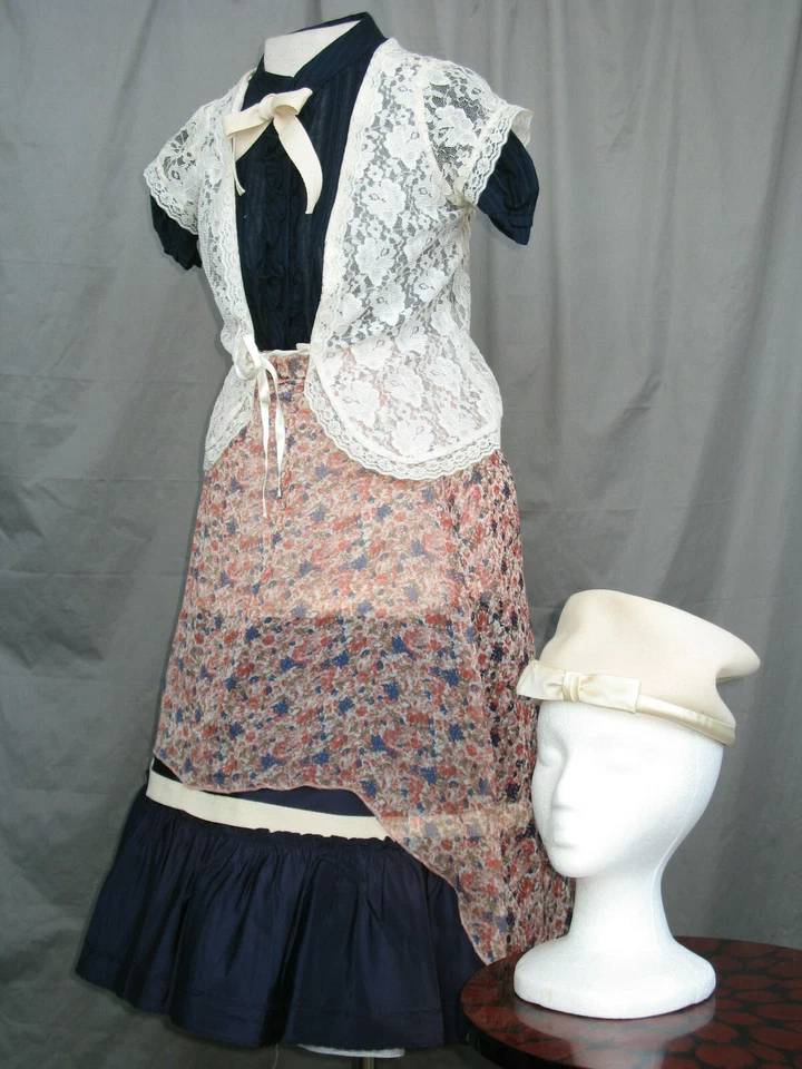 Vestido Guerra Civil Para Mujer Disfraz Victoriano Recreación Eduardiana con Sombrero XS Niña Foto 2 de 3