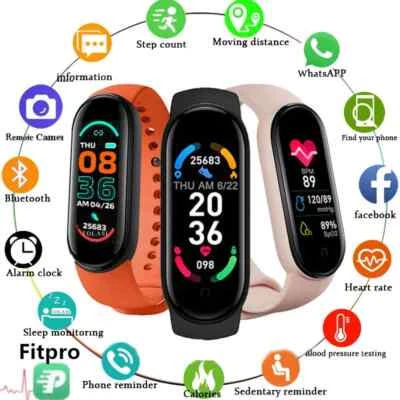 BRANDED M6 Smart Watch Fitness Tracker | HR BP Sleep Sports Modes Notifications iOS/Andr