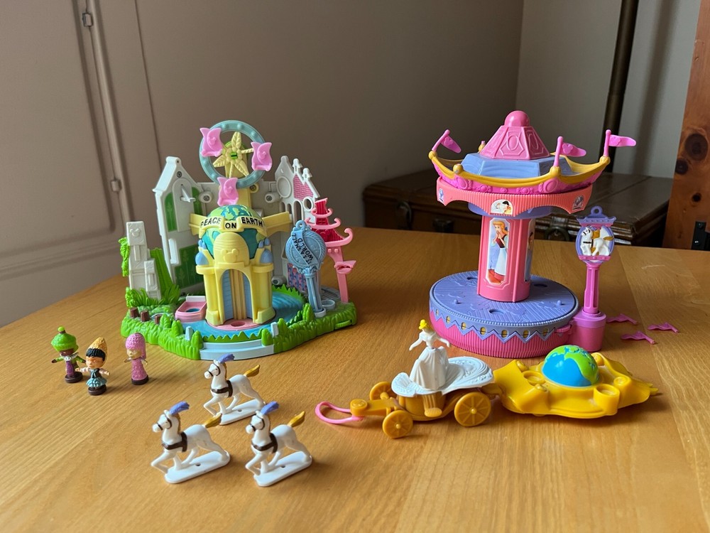 * RARE Disney Keys To The Kingdom Small World + Carousel Polly Pocket Playsets *
