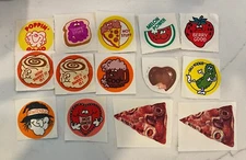 Vtg 14 Scratch & Sniff Retro 80s Stickers Pizza Grape Watermelon Pickles Popcorn