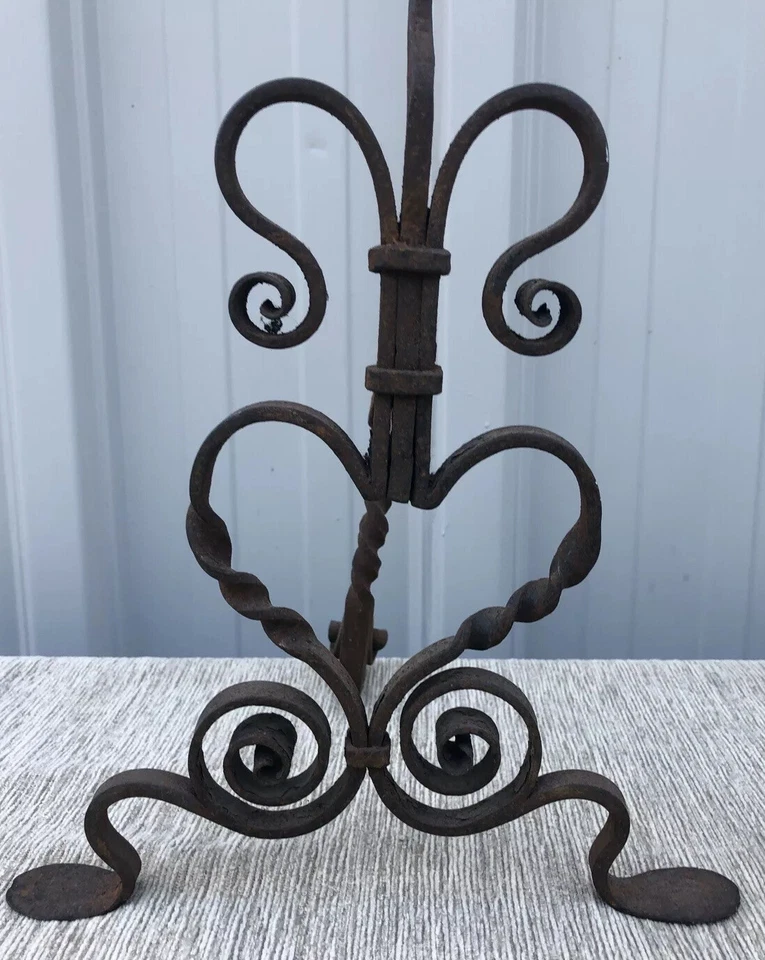 "Par de andirrones antiguos de girasol de hierro y cobre 16"" X 11"" X 9" Foto 4 de 4