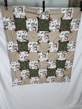 Handmade Patchwork Baby Quilt toddler blanket green tan outdoor camping Boho