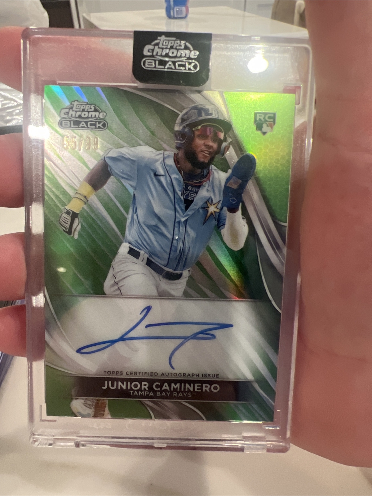 2024 Topps Chrome Black Junior Caminero Green Refractor Auto 55/99