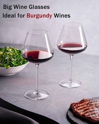 Hand Blown Italian Style Crystal Burgundy Wine Glasses - Set of 2