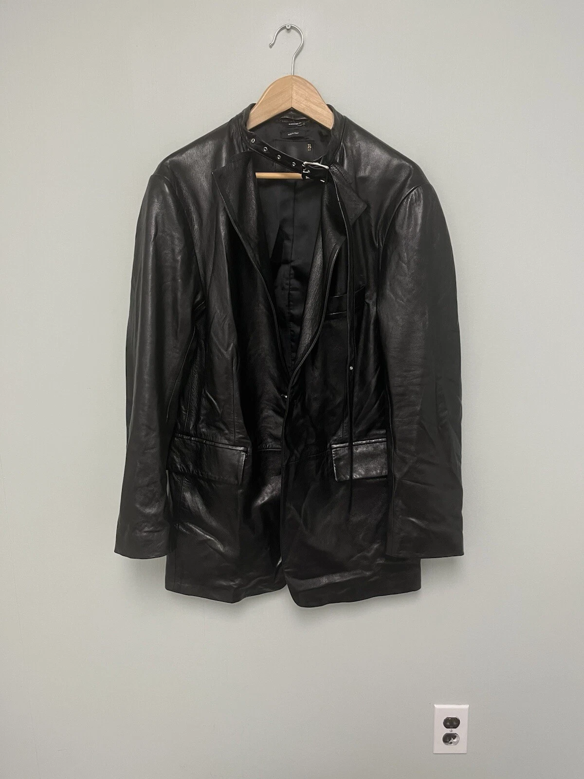 $2995 New R13 Belt Collar Leather Jacket Small Goth Glam Rock Owens Avantgarde - product detail image 8