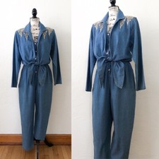 Vintage 1990s Cotton Denim Jumpsuit with Metal Embellishments and Side Pockets
