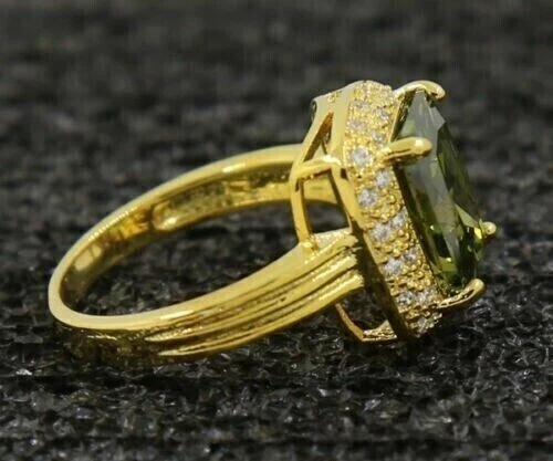 2CT Emerald Cut Lab Created Peridot Diamond Women's Ring 14K Yellow Gold Finish - Image 2 of 4
