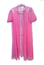 VTG HTF Vanity Fair Sheer Flowy Layered Nylon Nightgown Peignoir Robe Appliqu 