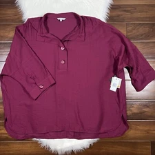 John Mark Women's Plus Size 3X Wine Rayon Nylon Popover Tunic Top