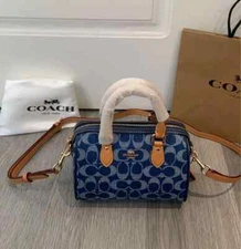 COACH Mini Rowan Crossbody Bag Signature Denim Natural CY742 Outlet NEW