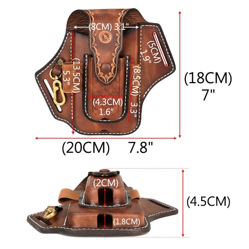 Tourbon Leather Cell Phone Holster Pouch Case Tool Multitool Sheath Flashligh... - Picture 4 of 8