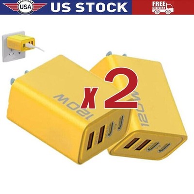 2pcs 120w 4-port USB C Fast Wall Charger Block All Cell Phone 16 15 13 11 X Ipad