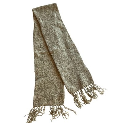 Knit Outerwear Pure Wool Blend Scarf Neutral Speckled Fringe Made USA