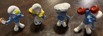 Lot of 4 2001 Smurf Figures Baker Smurfette Vanity Hefty 3'' Plastic