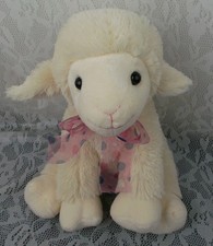 Caltoy Dream Lamb Plush Sheep Cream Ivory Pink Polka Dot Bow 13" Stuffed Animal