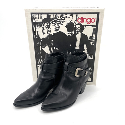 VTG Walk Dingo Black Leather Western Ankle Boots Womens 8M Buckle Strap 2230 Box