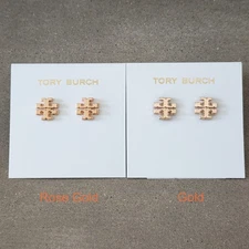 Authentic Tory Burch 18K Gold Plated Small Logo Stud Earrings Rose Gold 143361
