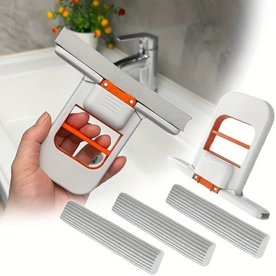 4pcs 1 Mop 3 Sponges No-Wash Desktop Cleaner Quick Cleaning Foldable Space
