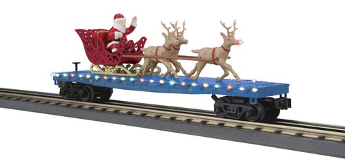 Coche plano MTH 30-76945 Polo Norte con trineo de Papá Noel y renos nuevo en caja | Zustand: New