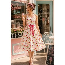 Vintage Y2K Spenser Jeremy Strapless Polka Dot Dress Silk Sash Size 8