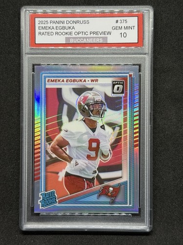 2025 Panini Donruss - Rated Rookie Emeka Egbuka #375 Optic Preview Holo Gem 10