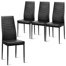 Kitchen Furniture Set of 4 Dining Chair PVC Leather Metal Base High Back Black