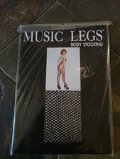 NIP Music Legs Body Stocking One Size Fits Tall Unique Fishnet Style Black