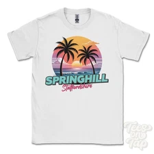 SPRINGHILL STAFFORDSHIRE T-SHIRT - Retro Miami Style Funny UK Summer Parody