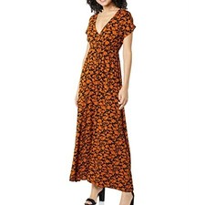 Amazon Essentials Boho Rusty Brown Floral Surplice Flowy Jersey Maxi Dress XL