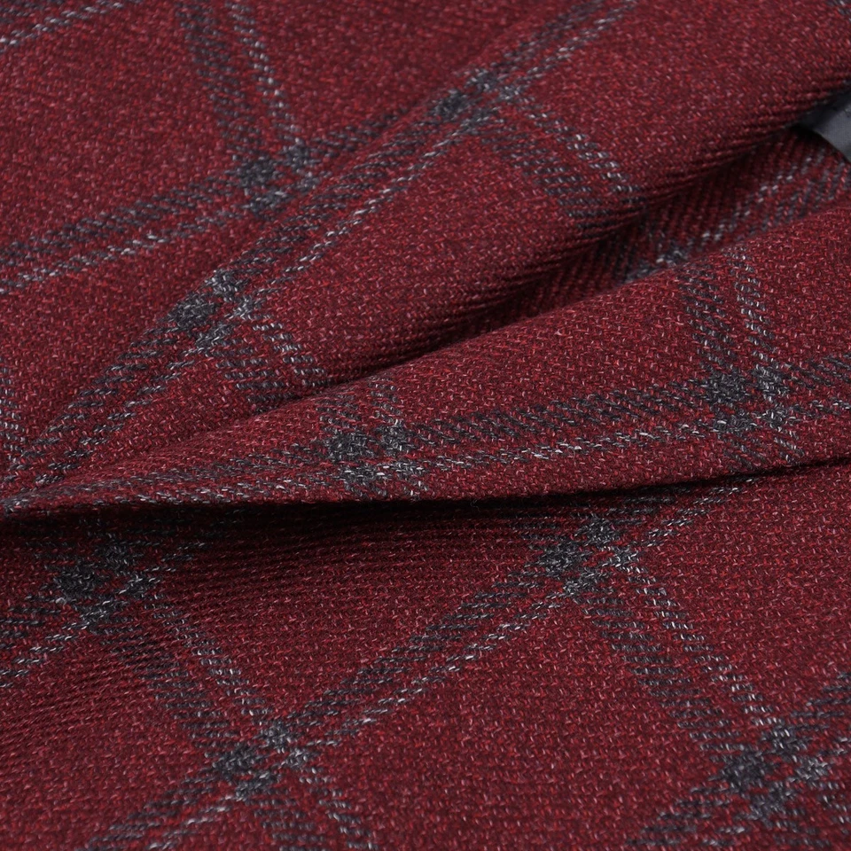 Isaia Slim-Fit Burgundy-Gray Check Wool-Silk Sport Coat 42L Long (Eu 52L) NWT - Image 3 of 4