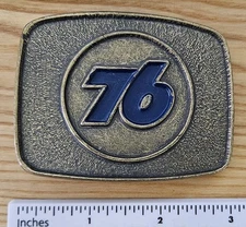 Vintage UNION 76 Belt Buckle Brass 1970s Phillips Gas Station Advertisement