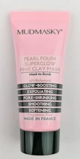 MUDMASKY Pearl Polish Superglow Pink Clay Mask-To-Scrub 0.5floz Travel Sz + GIFT