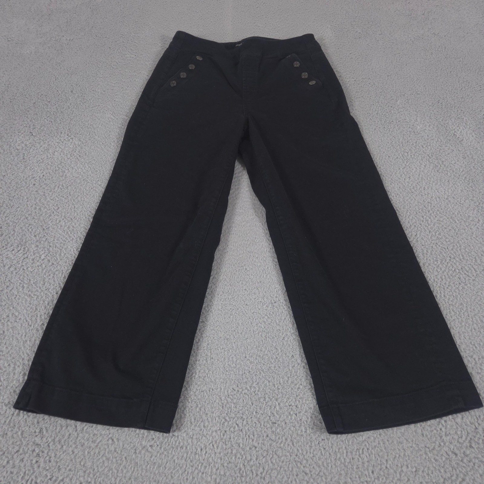 Chicos Jeans Women 1R US 8R Black Wide Leg Ankle Pull On Snap Pocket Denim Pants