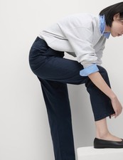 Marks & Spencer Womens Navy Cotton Ankle grazer Trousers - M&S