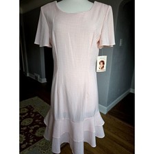 80s Vintage Peach Textured Gingham Ruffle Babydoll Dress Kathi Lee NWT Size M-L