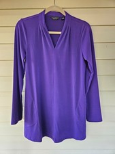 Susan Graver Purple Liquid Knit V-Neck A-line Tunic with Pockets  S  NEW