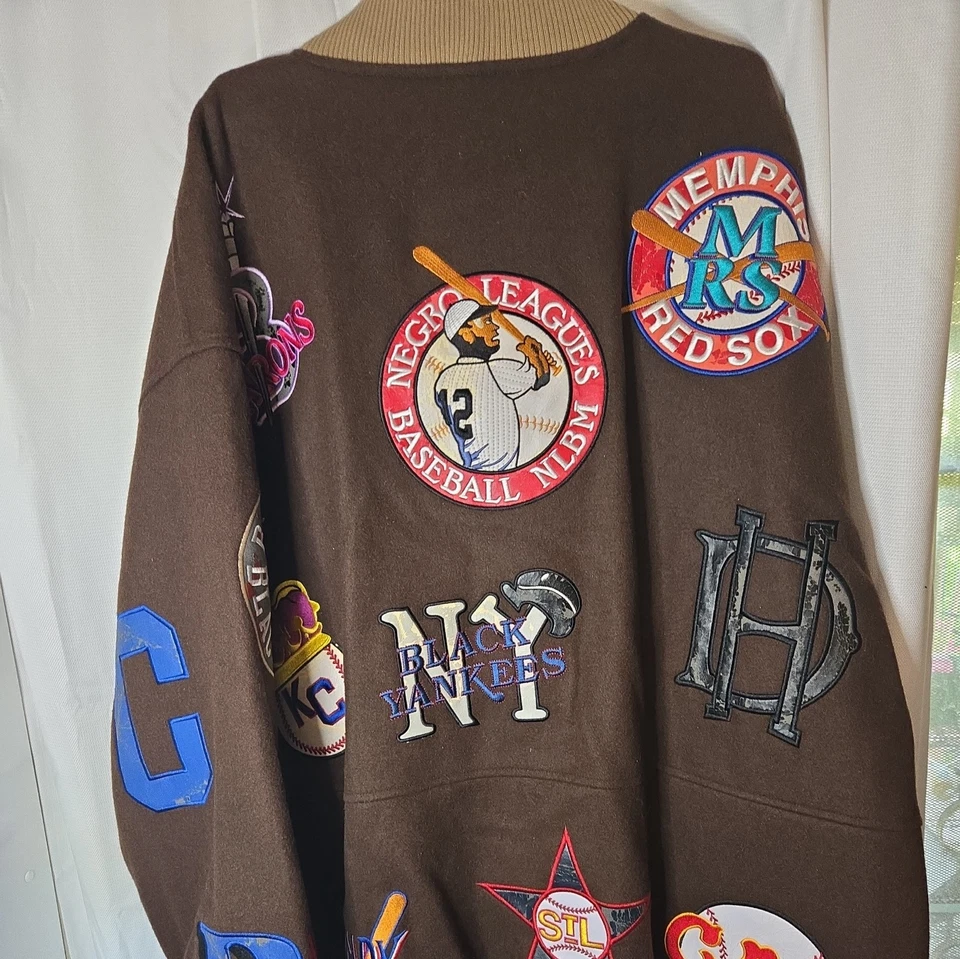 Chaqueta de Lana Bordada Headgear Liga Negra Equipo Museo de Béisbol Talla 5XL Foto 4 de 4