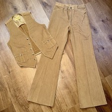 Vtg 70s Lee Leisure Suit Mens 36 Vest 27 32 Pants Bell Bottom Separate 2 Piece