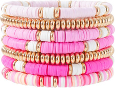 Summer Surfer Heishi Bracelet Set for Women Stackable Gold Clay Ploymer Bead ...