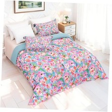 3 PCS Spring Multi Pink Meadow Duvet Cover Size, Washed Fiber Queen Pattern 35 