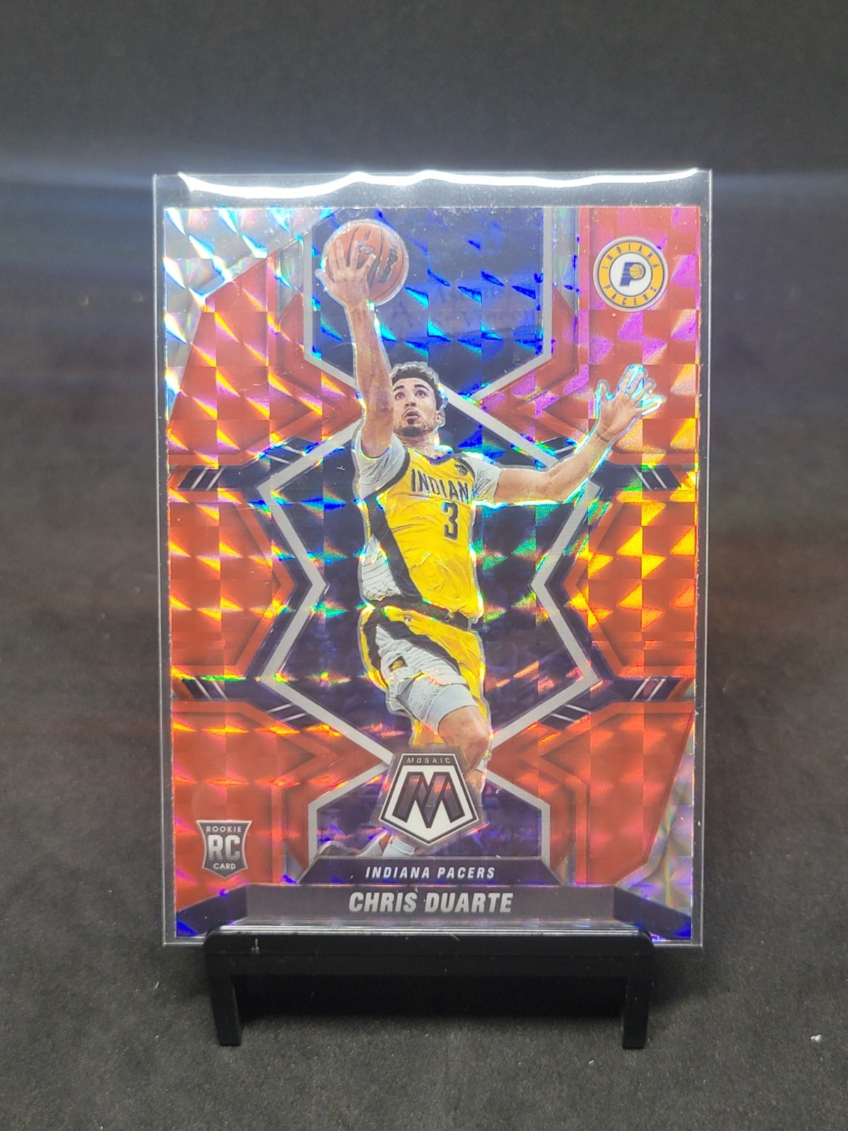 2021-22 Panini Mosaic Chris Duarte Red Mosaic Prizm Rookie Card #217 Pacer