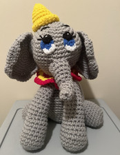 Handmade Crochet Dumbo Elephant Plush Stuffed Animal, Small 6-14 in Ages 3-5