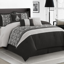 Black Silver California King Comforter Set 7 Piece Damask Jacquard Bedding