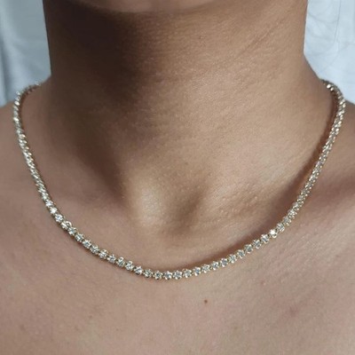6,50 ct runder im Labor gezüchteter Diamant Damen Tennis Halskette 14 K Gelbgold über 18 Zoll