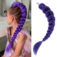 24 Inch Purple Braids Ponytail Synthetic Hair Extensions for Halloween Cosplay