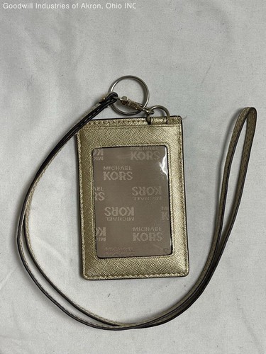 Michael Kors Gold Saffiano Leather ID Lanyard Card Holder Wallet Pouch