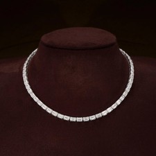 30Ct Lab Created Emerald Cut Diamond Tennis Necklace 14K White Gold Plated 17"